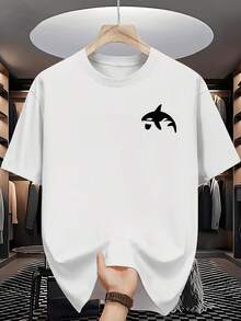 Camiseta de cuello redondo para hombre con estampado de orca, ideal para el verano, de manga corta, única y a la moda, llena de energía marina, adecuada para hombres que practican deportes marinos. - Blanco - Ver 8