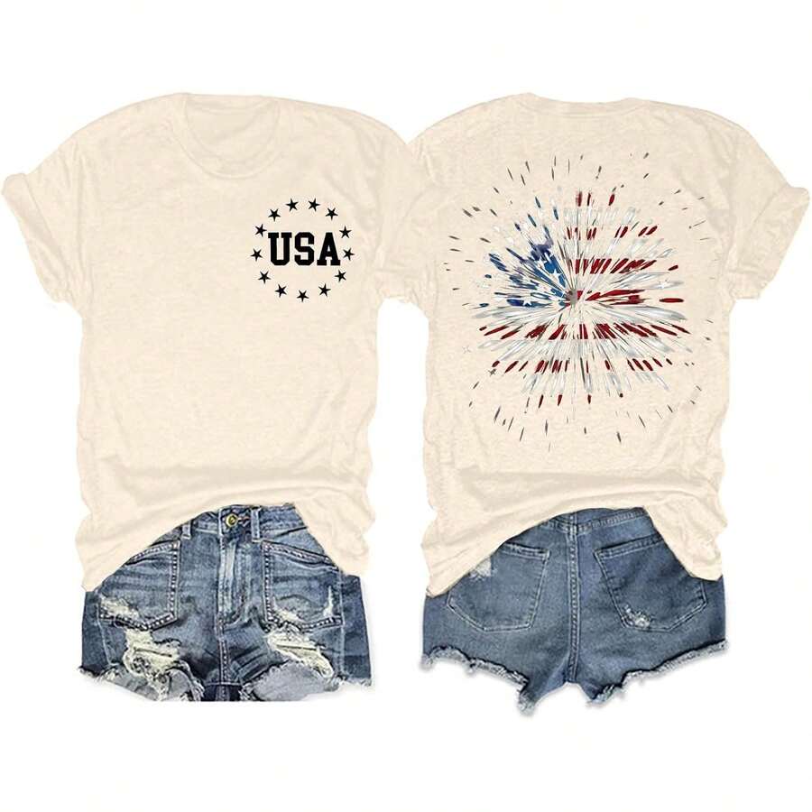 Camiseta Anbech80sRodeo para Mujer, Manga Corta, Clásica, Retro, Casual - Albaricoque - Ver 1