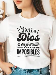 Camiseta Gráfica Blanca para Mujer - Mi Dios Experto en Casos Imposibles - Dicho Religioso Español - Camiseta Suave para Uso Diario como Ropa de Fe Cristiana - Camiseta Casual para Primavera/Otoño/Verano, Ropa Inspirada en la Fe, Camiseta con Letras Gruesas, Ajuste Cómodo, Moda Inspirada en la Fe, Ropa para la Comunidad de la Fe, Moda de Primavera, Camiseta de Cuello Redondo, Material Ligero, Ropa Inspirada en la Fe para Mujer, Ropa para la Comunidad de la Fe, Camiseta Y2k - Negro - Ver 10