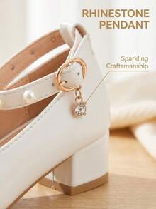 1 đôi sandal cao gót mũi tròn chống trượt bằng da PU đính đá cho bé gái, thích hợp cho các buổi biểu diễn nghệ thuật ở trường mẫu giáo, những buổi hẹn hò trang trọng và các bữa tiệc ngoài trời mùa hè. - trắng - Xem 6