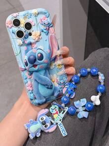 Disney Has Authorized, Phone Case - Chain Set, The Stitch Lilo & Stitch 3D Phone Case Plus A Silicone 3D Stitch Bracelet With Metallic Ring Removable Bracelet, Stitch And Angel Pattern, Compatible With Iphone17/16/15/14/13/12/11/XS/XR/X Plus Pro Max, A Stylish Cartoon Phone Case, The Perfect Gift Choice, Phone Protection, Durable Phone Cover, Great Gift For Friends And Family. - 白色 - 查看 2