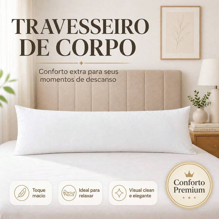 Giant Hypoallergenic Body Pillow With Zipper 1.35m X 40cm 300 Thread Count Silicone Fiber Xuxão - 彩色 - 查看 1