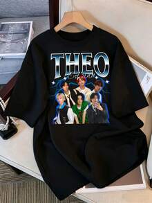 2026 T-Shirt, Vintage Graphic P1Harmony THEO T-Shirt, Oversized Casual P1ece Fans T-Shirt, Retro Streetwear Top 2001, Retro K-Pop Idol Bootleg Style Oversized T-Shirt, Vintage Graphic Print T-Shirt, Short Sleeve Loose Casual Top, Fan Merchandise, Black Streetwear T-Shirt For Fans, Vintage Graphic K-Pop Star T-Shirt, Short Sleeve Oversized T-Shirt With Retro Lightning Bolt Letter Print, Black Crew Neck Casual Top, Gift For Streetwear Style Idol Fans, Comfortable Loose Fit Cotton Blend T-Shirt For Women And Men. - Black - View 1