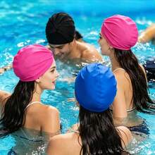 Women's Long Hair Black Swimming Cap, Fabric Swimming Cap, Soft & Pressure-Free Swimming Cap, Elastic Fabric Won't Squeeze Head, High-End Swimming Cap, Beach Accessory, Swimming Pool Floats - Multicolor - View 8