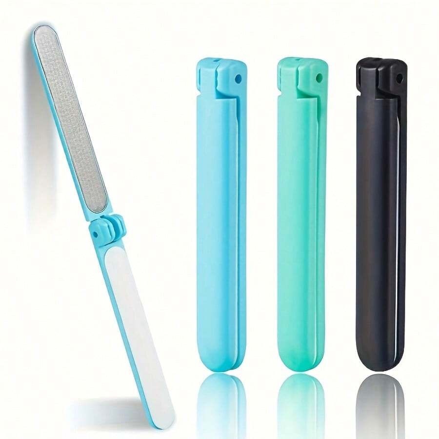 雙面折疊式指甲銼刀-便攜式美甲工具,可用於指甲修形與造型,指甲邊緣修整器,美甲護理用品,美甲與足部護理工具,學校用品。適合作為萬聖節與聖誕節禮物 - 彩色 - 查看 1