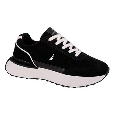  Tenis Casual Retro Pana Rayada Nautica 511w Negro/ Blancos para Mujer