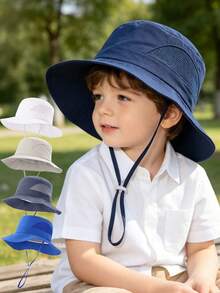 1pc Kids' Solid Color Double-Sided Mesh Breathable Sun Hat, Lightweight Beach Bucket Hat For Everyday Outdoor Use - Boys Series - View 5