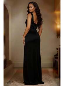 2026 New European And American Summer Sleeveless Dress With Slit Hem, Solid Color, Slim Fit, Fashionable And Elegant Party Dress - 黑色 - 查看 3
