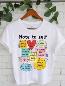 Women's Self-Love Journal T-Shirt With Author Note - White Motivational Quote Top, Loose Fit Short Sleeve Crew Neck Casual Tee, Positive Sayings (You Are Enough, Strong, Loved) For Everyday Wear And Gifts - 白色 - 查看 1