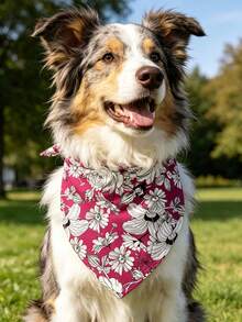 Floral Dog Bandana, Flower Leaves Dog Triangle Scarf, Spring Summer Bibs Scarf Red Soft Dog Kerchief Premium Durable Fabric, Adjustable Flower Bandanas For Medium Large Dogs Pets - Multicolor - View 4