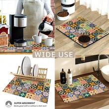 1pc Multicolor Floral Tile Pattern Printed Coffee Bar Mat, Stove Mat, Drainage Mat, Silicone Drainage Mat For Coffee Machine, Rubber Drainage Mat, Super Absorbent And Wear-Resistant Dish Drying Mat, For Countertop, Restaurant, Kitchen, Patio Dining Table Decor, Household Kitchen Supplies, Countertop Decorative Mat - Multicolor - View 7