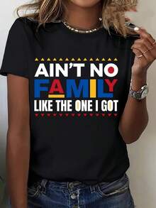 Camiseta de talla grande para mujer con la frase "Sin mí, mi familia está incompleta", corte holgado, cuello redondo, estilo casual de verano, con estampado de la frase "Mi Familia", lavable a máquina, adecuada para fiestas y uso diario, moda de temporada, diseño vintage, ajuste cómodo, manga corta, ideal para quienes buscan regalos y compradores de temporada. - Negro - Ver 1