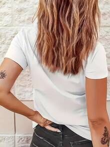 Women's Casual Crew Neck T-Shirt With Cartoon Print, White With Pink Oval Design, Short Sleeve, Regular Length, All Seasons Top, Casual Wear | Fun Design | Comfortable Fit Y2k T-Shirt - 黑色 - 查看 2