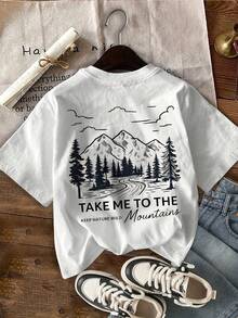 Camiseta con Estampado Gráfico, Manga Corta, Cuello Redondo, Estilo Casual para Verano y Primavera, Ropa de Mujer Y2k - Blanco - Ver 9