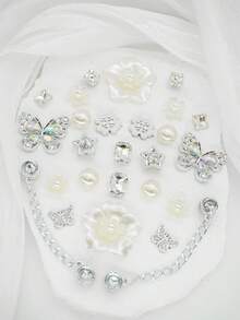 Set de 26 piezas de botones decorativos elegantes franceses con moños y flores para DIY en sandalias - Plateado - Ver 2