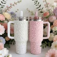 40oz Stainless Steel Tumbler With Handle For Home & Office - Insulated Double Wall Mug, Keeps Coffee Hot & Iced Tea Cold All Day, Leakproof Lid - Màu Hồng baby - Xem 6
