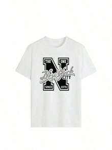 Short-Sleeved Crew Neck T-Shirts. Single Garment, Not A 3-Piece Set. 1 Piece/Set Of Short-Sleeved T-Shirts Suitable For Streetwear. Oversized Crew Neck Top For Daily Outings, Camping, Concerts, Hip-Hop, Rock, And Rap Events. Features An American Attitude Letter Graphic Print, Simple And Classic Style, Perfect For Summer And Versatile Wear For Women. - 白色 - 查看 2