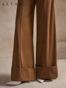 Pantalones anchos de pierna ancha de estilo palaciego bohemio vintage, de alta gama, de jacquard azul marino lavado, para mujer, adecuados para volver a la escuela, Año Nuevo, fiestas, uso diario y vacaciones - Marrón - Ver 9