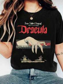 Halloween Graphic Short-Sleeve T-Shirt, Street Style For Summer, Plus Size - 黑色 - 查看 1