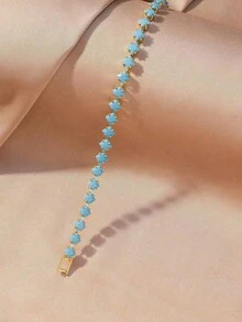 Pulsera de cadena de tenis clásica decorada con zirconia oxidada de cobre, diseño minimalista y multifuncional, adecuada para el uso diario de las mujeres, bares, accesorios de viaje - Dorado - Ver 8