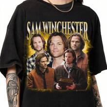 Sam Winchester Vintage Style ernatural R Camiseta 100% Algodón Unisex - Playera Casual Premium de Corte Cómodo - Negro - Ver 1