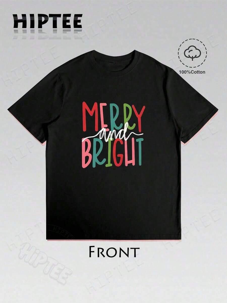 1 Women's Christmas T-Shirt - Graphic Tee With A Cheerful And Bright Christmas Tree Design, Santa Claus Print, Christmas Eve Graphic Tee, Unisex Festive Tee For Women And Men, Everyday Wear At Festivals, 180g 100% Cotton, Designs Are Fully Printed. Unisex. - 5 黑 - 查看 1