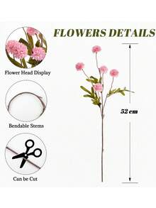 MEHELANY 3/1入淺粉色人造天鵝絨菊花仿真花附莖，逼真人造菊花，大型裝飾花卉，適用於居家、派對、婚禮DIY花束、桌飾中心裝飾、花瓶填充、桌面花卉裝飾 - 粉色 - 查看 4