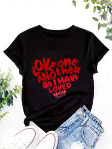 Plus Size Graphic Print T-shirt, Short Sleeve Crew Neck Casual Top For Summer & Spring, Women's Plus Size Clothing - Negro - Ver 2