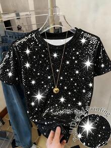 Camiseta de manga corta de cuello redondo con estampado de leopardo casual para mujer, verano - Multicolor - Ver 5