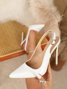 Sexy Fashion Pointed Toe Stiletto High Heel Casual Versatile Backstrap White High Heels For Women - White - View 4