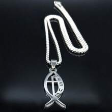 Stainless Steel Gold Christian Fish Cross Pendant Necklace, Suitable For Women And Men, N1482S02 - Necklace - View 8