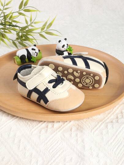 1 Pair Unisex Toddler Casual Cute Striped Color Block Hook And Loop Design Sports Shoes, Suitable For 1-12 Months Infant Boys Girls, Infant Crawling Shoes, Suitable For Spring, Autumn, Winter, Summer