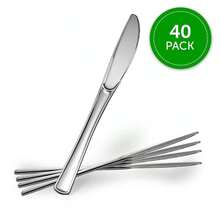 40-Pack Heavy Duty Silver-Style Disposable Plastic Knives, Elegant Faux Silver Cutlery For Catering Events Weddings Parties & Banquets, Premium Look Single-Use Serving Utensils For Food Service - 40 + Knives - View 7