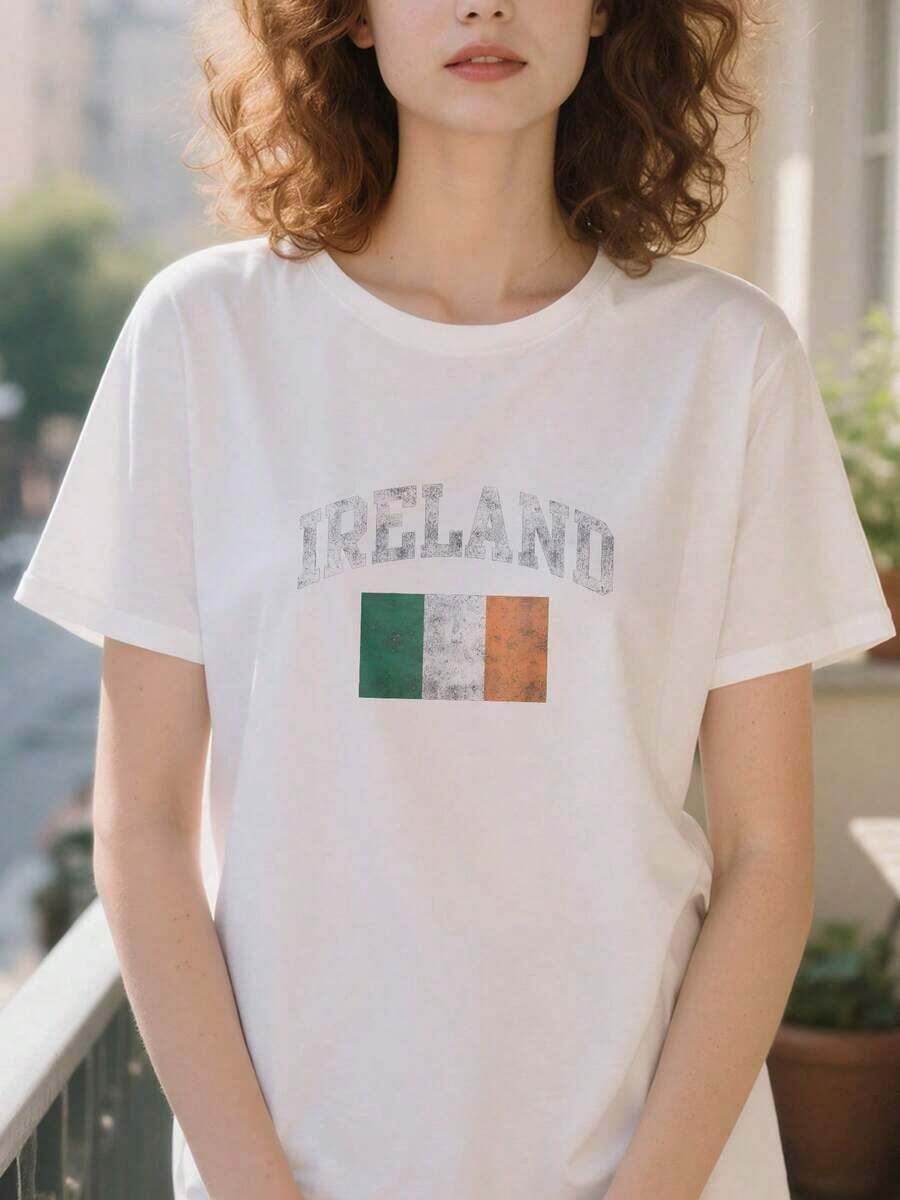 Graphic Print Women's T-Shirt, Lightweight Cotton, Summer, Vintage-Ireland-Irish-Flag-Green-St. Patrick's-Day-Oversize T-Shirt, 100% Pure Cotton - 白色 - 查看 1