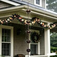 Courtyard Decoration Downslip Chain Lotus Flower Rain Chain Rain Deflector Eaves Decoration Flower Rain Chain String - Black - View 2