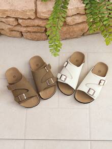Sandal Anak-Anak Warna Putih Bahan Suede Imitasi dengan Gesper yang Dapat Diatur, Sandal Selop Terbuka yang Bernapas, Sandal Anti Selip untuk Luar Ruangan/Pantai/Dalam Ruangan - Putih - View 9