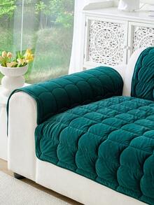 1pc Quilted Velvet Sofa Cushion Cover, Solid Color Line Floral Pattern, Non-Slip Anti-Scratch, Suitable For All Seasons, Easy To Clean, Home Decor For Holidays, Fits 1/2/3/4 Seater Combination Sofa And Small Sofa - Green - View 7