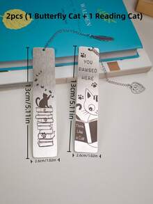 Personalized Cat Bookmark, Stainless Steel Engraved Name Bookmark For Teachers, Students, Cat Lovers - Gift With Chain And Pendant, Reading Accessories - Rectangle - View 8