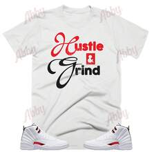 Camiseta de deporte Airs Jordans Retro 12 Twist de Hustle & Grind, camiseta Retro 12 Twist, camiseta Retro 12 roja y blanca - forma - Ver 1