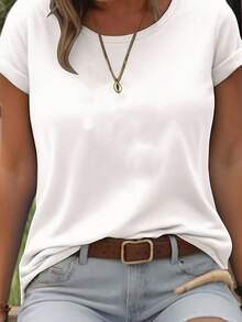 Soft 100% Cotton Women's T-Shirt, Loose And Comfortable, Short Sleeve, Versatile For Outdoor Activities, With Heat Transfer Print, Sizes XS-XXL, Breathable, Matches Everything, Cool. - 白色 - 查看 6