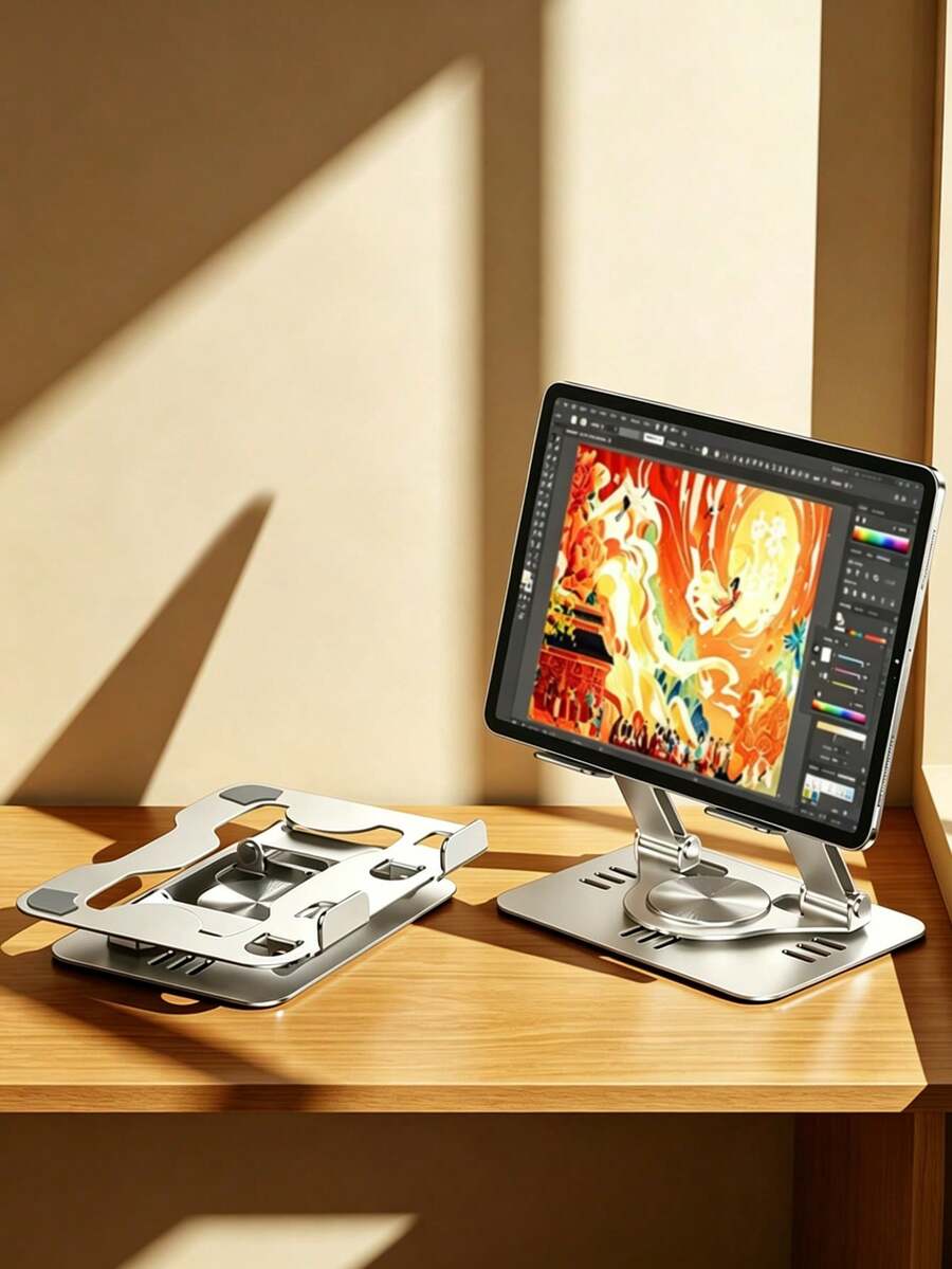 360度旋转可折叠笔记本电脑支架，可调节金属散热笔记本电脑增高架桌面支架