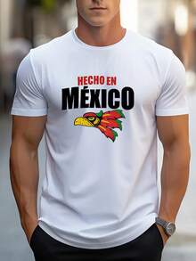 Camiseta de Hombre con Gráfico de Águila Mexicana - Cuello Redondo Marrón, Camiseta Ligera de Verano para Uso Diario y Eventos Formales - Top Casual Transpirable, Corte Relajado, Diseño de Estampado Audaz, Material Cómodo, Camiseta Estampada, Estilo Streetwear - Negro - Ver 6