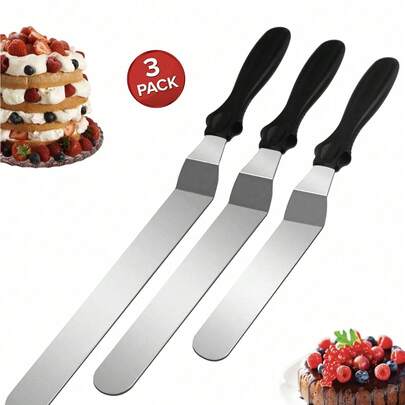 3pcs Cake Scraper Set, Stainless Steel Icing Smoother Set, For Cake Leveling - 6", 8", 10" Cake Decorating Tools, Essential For Back To School Season