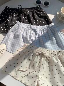 3 pantalones cortos sueltos y casuales con cintura de atar para mujer - Multicolor 2 - Ver 4