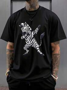Camiseta casual manga corta hombre estampado gráfico cebra bailando transpirable verano corte regular cuello redondo lavable a máquina atuendo casual - Negro - Ver 1