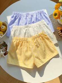 Set de 3 pantalones cortos casuales sueltos con cordón en la cintura para mujer - Multicolor 5 - Ver 7