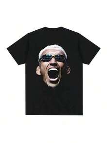 Camiseta Oversized Vintage Harajuku para Hombre con un Gráfico Limitado de la Cara de Charles, Hecha de, Perfecta para Ropa Casual Urbana - Negro - Ver 1