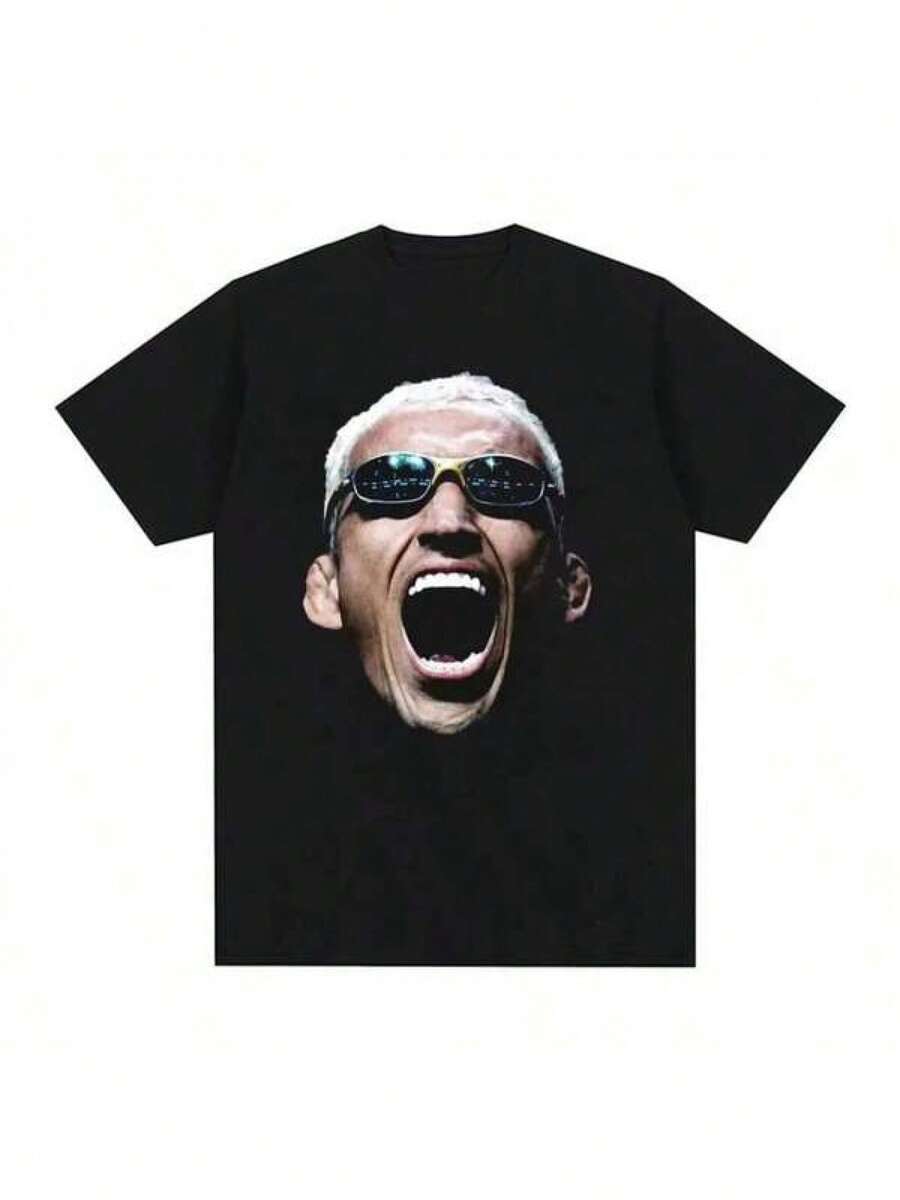 Camiseta Oversized Vintage Harajuku para Hombre con un Gráfico Limitado de la Cara de Charles, Hecha de, Perfecta para Ropa Casual Urbana - Negro - Ver 1
