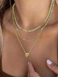 4pcs/Set Fashionable Minimalist Bohemian Shell Flower & Faux Pearl Y-Necklace Set, Suitable For Vacation, Date, Party, Gift, Daily Wear - Gold - View 9