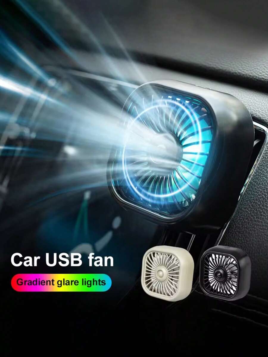 1pc Car Air Vent Mounted Fan With Colorful Lights, 3 Wind Speeds, Low Noise, USB Powered, Suitable For Vehicle Mini Fan